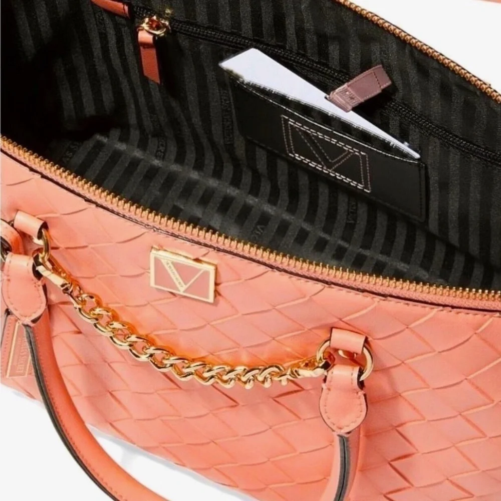 NEW! VICTORIA'S SECRET The Victoria Slouchy Satchel Guava Woven Pink
